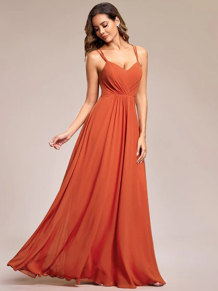 Chiffon and Lace Open Back Bridesmaid Dress with Spaghetti Straps