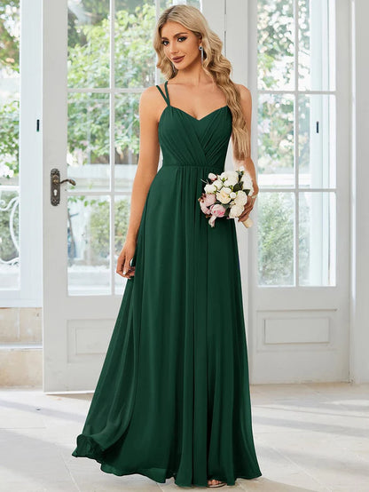 Chiffon and Lace Open Back Bridesmaid Dress with Spaghetti Straps