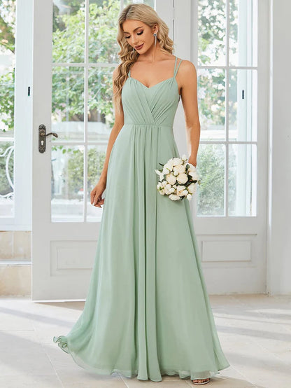 Chiffon and Lace Open Back Bridesmaid Dress with Spaghetti Straps