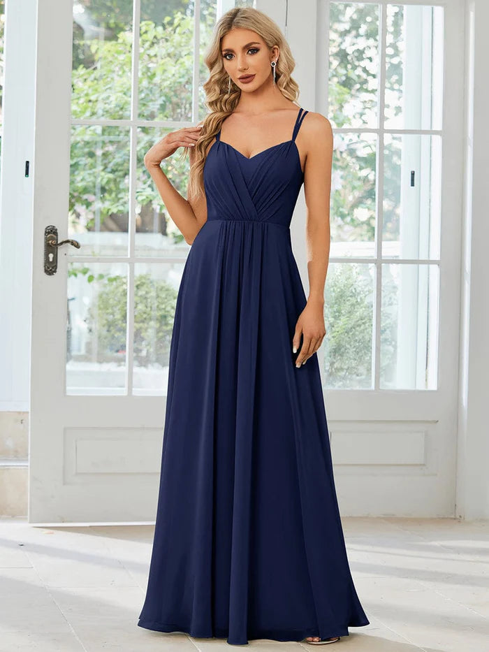 Chiffon and Lace Open Back Bridesmaid Dress with Spaghetti Straps