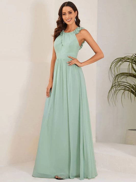 Sleeveless Floral Applique V-Neck A-Line Chiffon Bridesmaid Dress