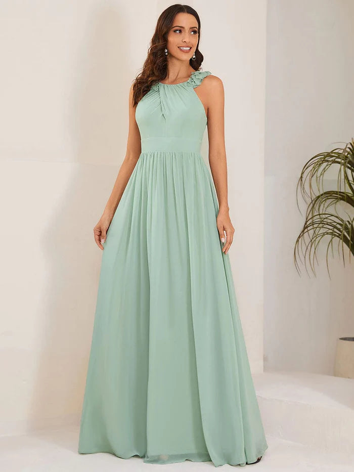 Sleeveless Floral Applique V-Neck A-Line Chiffon Bridesmaid Dress