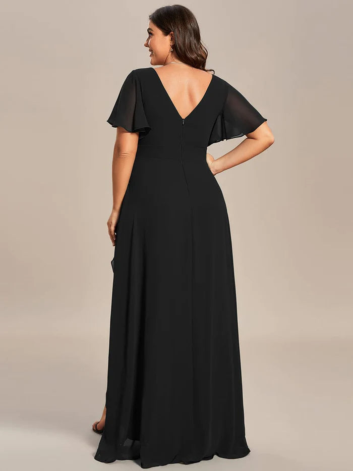 Plus Size Elegant Lotus Sleeves Chiffon Bridesmaid Dress