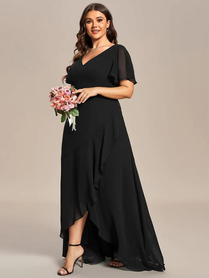 Plus Size Elegant Lotus Sleeves Chiffon Bridesmaid Dress