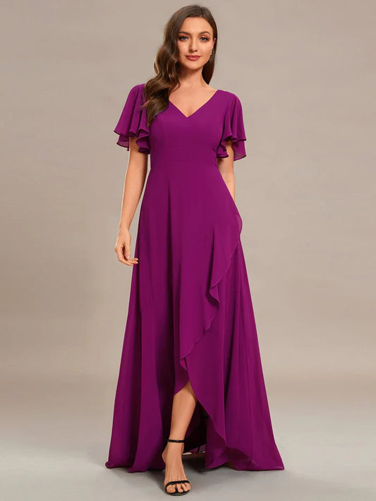 Charming Chiffon Bridesmaid Dress with Lotus Leaf Hemline