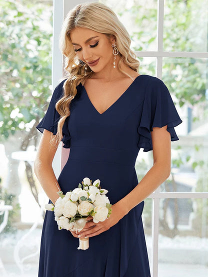 Charming Chiffon Bridesmaid Dress with Lotus Leaf Hemline