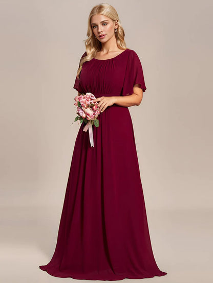 Simple Chiffon Pleated A-Line Round Neckline Bridesmaid Dress