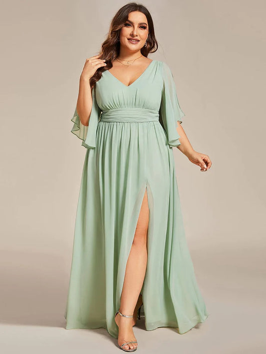 Plus Size V-Neck A-Line Chiffon Bridesmaid Dress