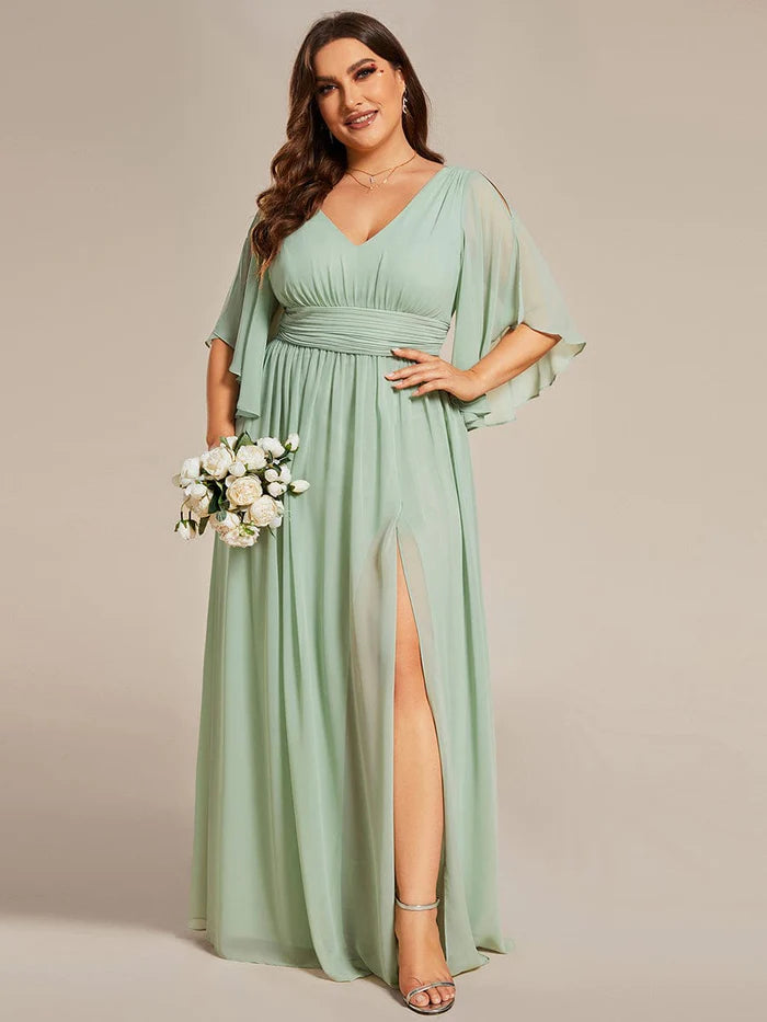 Plus Size V-Neck A-Line Chiffon Bridesmaid Dress