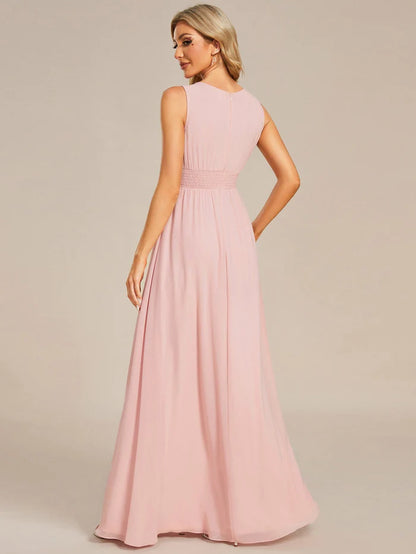 Simple Sleeveless A-line Chiffon Bridesmaid Dess with Hollow Out Detail