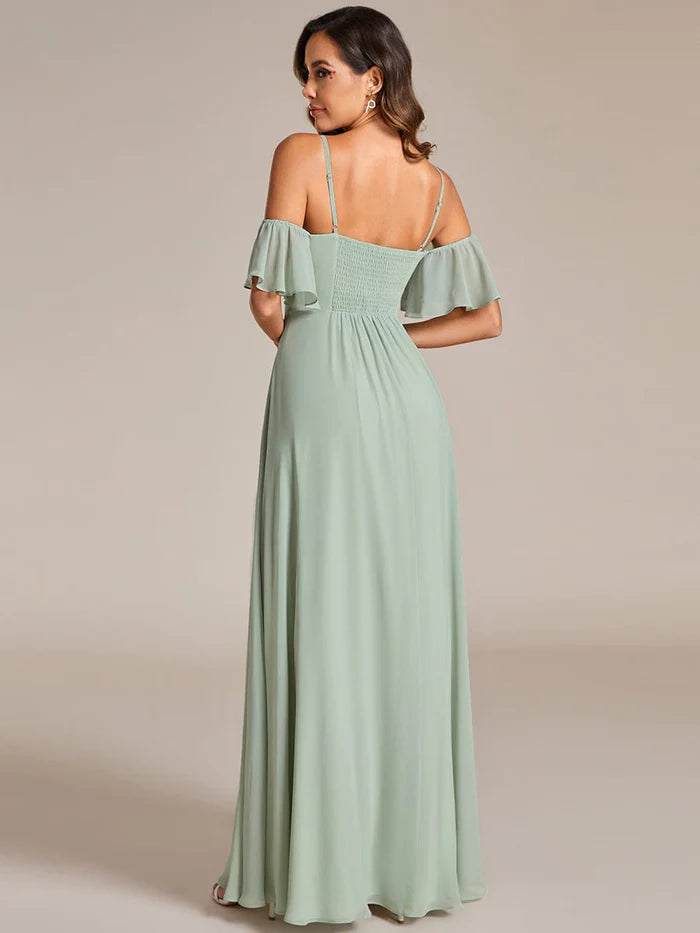 Spaghetti Strap Sweetheart Chiffon A-line Bridesmaid Dess with Knot