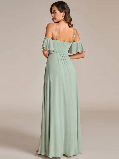 Spaghetti Strap Sweetheart Chiffon A-line Bridesmaid Dess with Knot