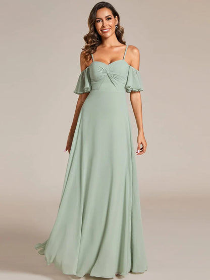 Spaghetti Strap Sweetheart Chiffon A-line Bridesmaid Dess with Knot