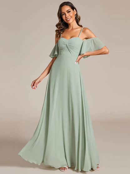 Spaghetti Strap Sweetheart Chiffon A-line Bridesmaid Dess with Knot