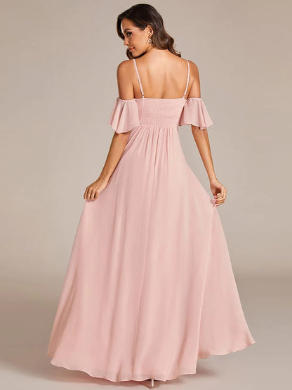 Spaghetti Strap Sweetheart Chiffon A-line Bridesmaid Dess with Knot