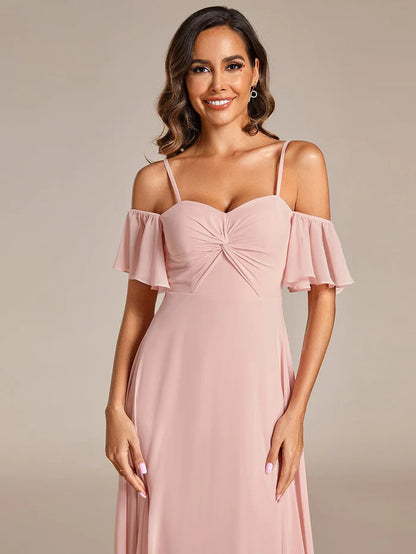 Spaghetti Strap Sweetheart Chiffon A-line Bridesmaid Dess with Knot