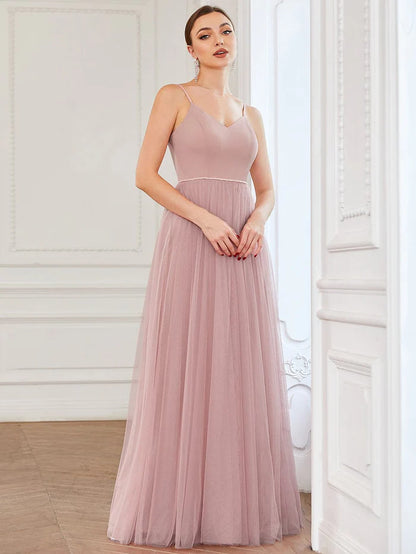 Tulle Sweetheart Spaghetti Strap A-Line Bridesmaid Dress