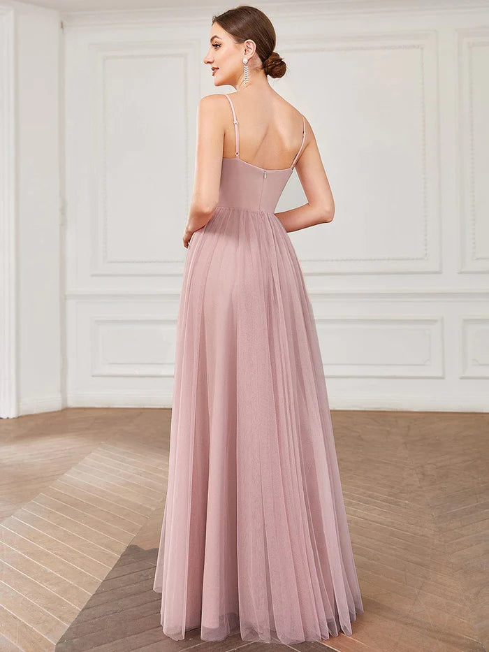 Tulle Sweetheart Spaghetti Strap A-Line Bridesmaid Dress