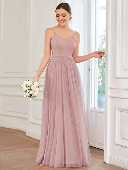 Tulle Sweetheart Spaghetti Strap A-Line Bridesmaid Dress