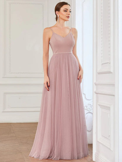 Tulle Sweetheart Spaghetti Strap A-Line Bridesmaid Dress