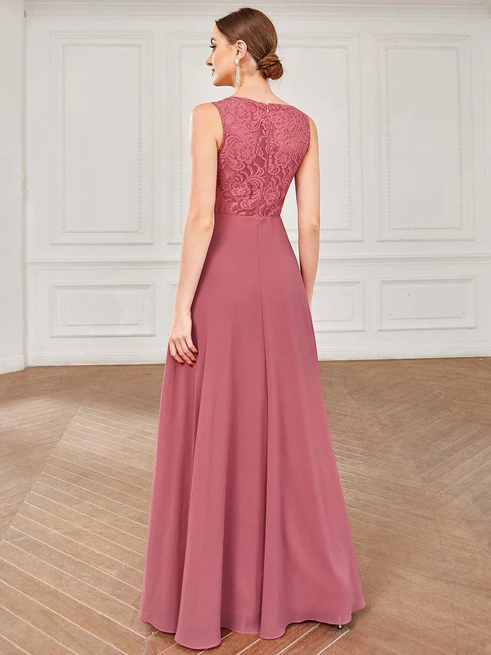 Sleeveless Lace Back Chiffon A-Line Bridesmaid Dress