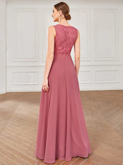 Sleeveless Lace Back Chiffon A-Line Bridesmaid Dress