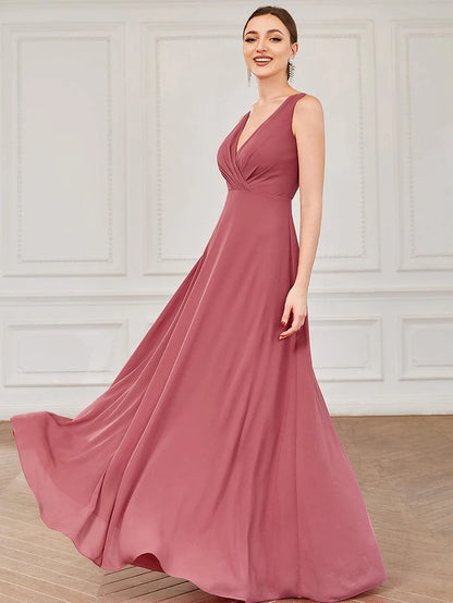 Sleeveless Lace Back Chiffon A-Line Bridesmaid Dress