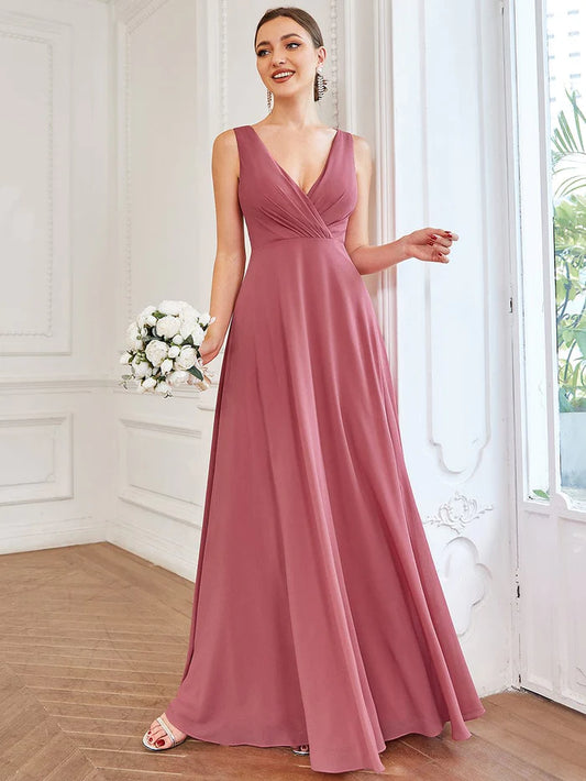 Sleeveless Lace Back Chiffon A-Line Bridesmaid Dress