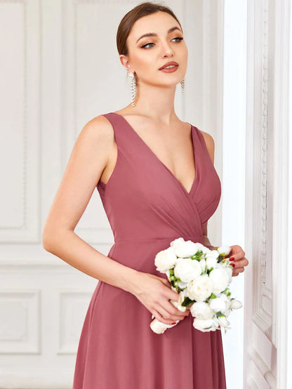 Sleeveless Lace Back Chiffon A-Line Bridesmaid Dress