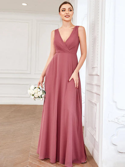 Sleeveless Lace Back Chiffon A-Line Bridesmaid Dress