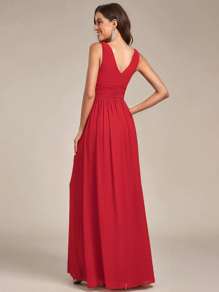 Elegant Sleeveless V-Neck Semi-Formal Chiffon Maxi Dress