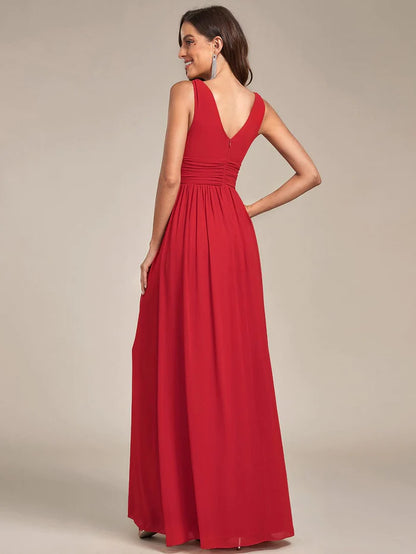 Elegant Sleeveless V-Neck Semi-Formal Chiffon Maxi Dress