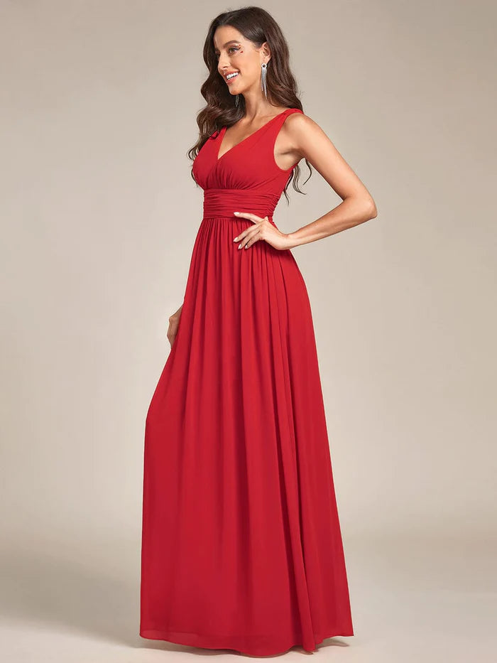 Elegant Sleeveless V-Neck Semi-Formal Chiffon Maxi Dress