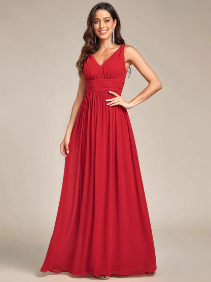 Elegant Sleeveless V-Neck Semi-Formal Chiffon Maxi Dress