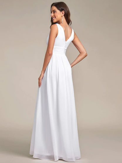 Elegant V Neck A Line Chiffon Maxi Bridesmaid Dresses