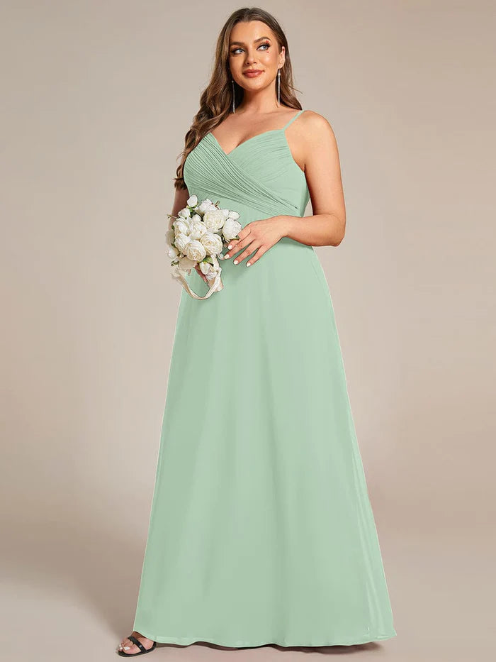 Plus Size Pleated Sweetheart Backless Floor Length Bridesmaid Dress