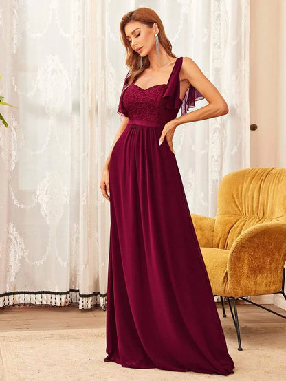 Elegant Sweetheart Flutter Sleeve Lace Split Bridesmaid Dress