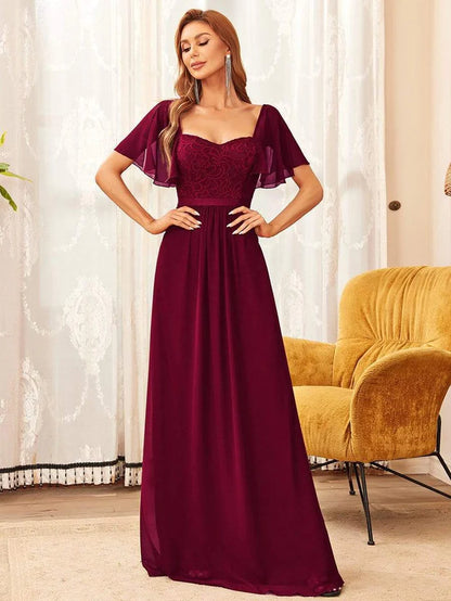 Elegant Sweetheart Flutter Sleeve Lace Split Bridesmaid Dress