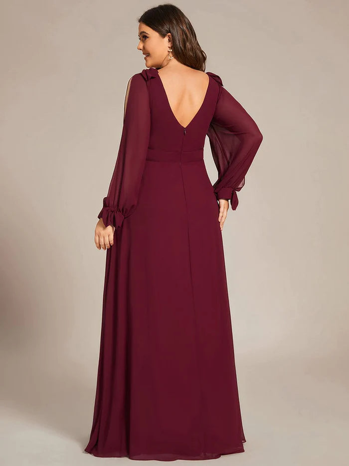 Open Lantern Sleeve A-Line Bridesmaid Dress