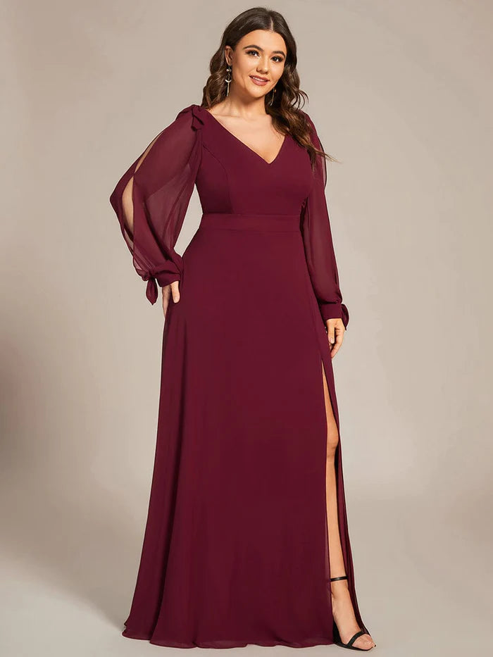 Open Lantern Sleeve A-Line Bridesmaid Dress