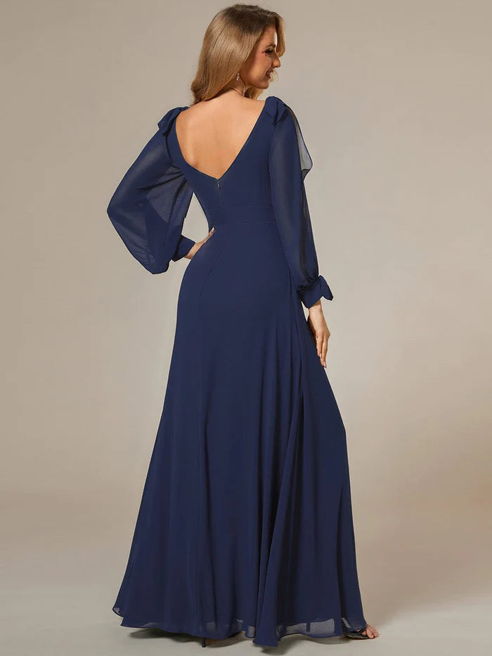 Open Lantern Sleeve A-Line Bridesmaid Dress