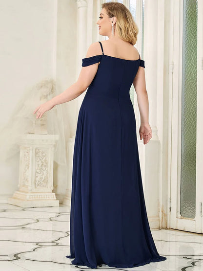 Cold Shoulder High Waist Floor Length Bridesmaid Dress