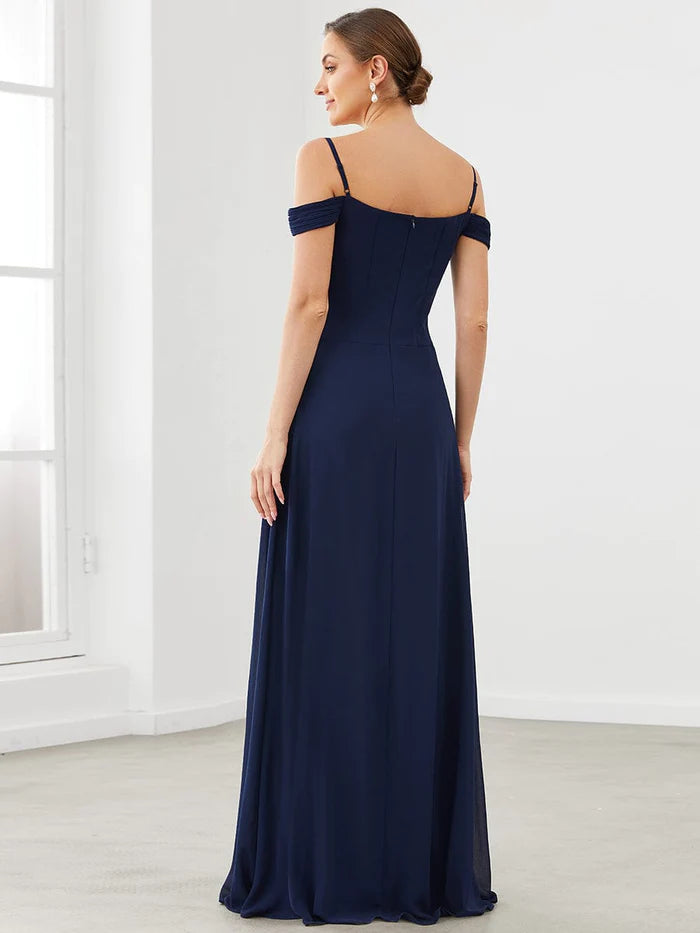 Cold Shoulder High Waist Floor Length Bridesmaid Dress