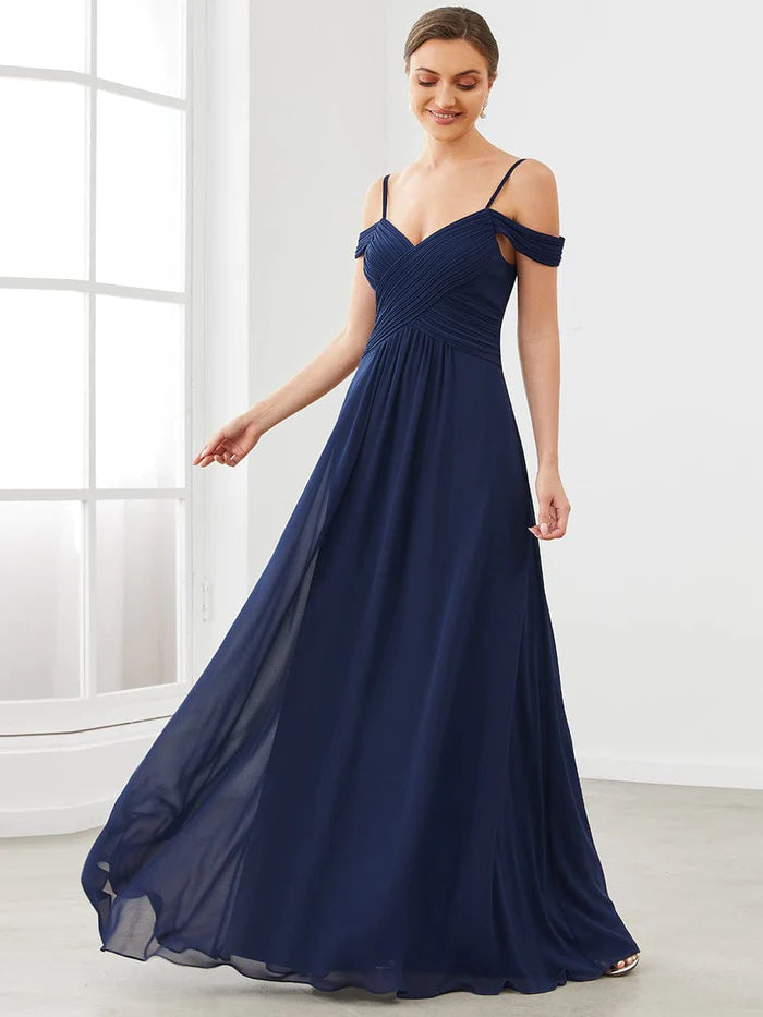 Cold Shoulder High Waist Floor Length Bridesmaid Dress