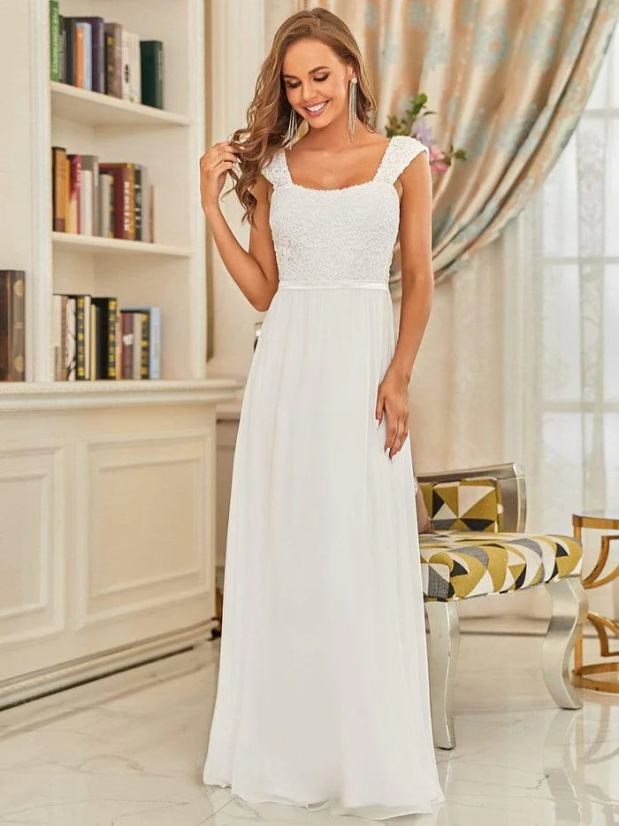 Elegant A Line Long Chiffon Bridesmaid Dress With Lace Bodice