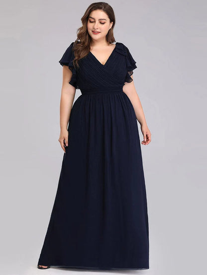 Maxi Long Chiffon Evening Dress for Women with Ruffles Sleeves