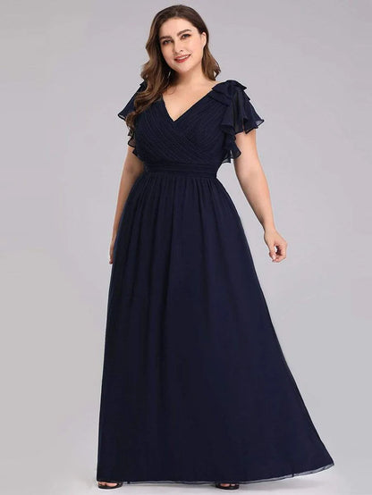 Maxi Long Chiffon Evening Dress for Women with Ruffles Sleeves