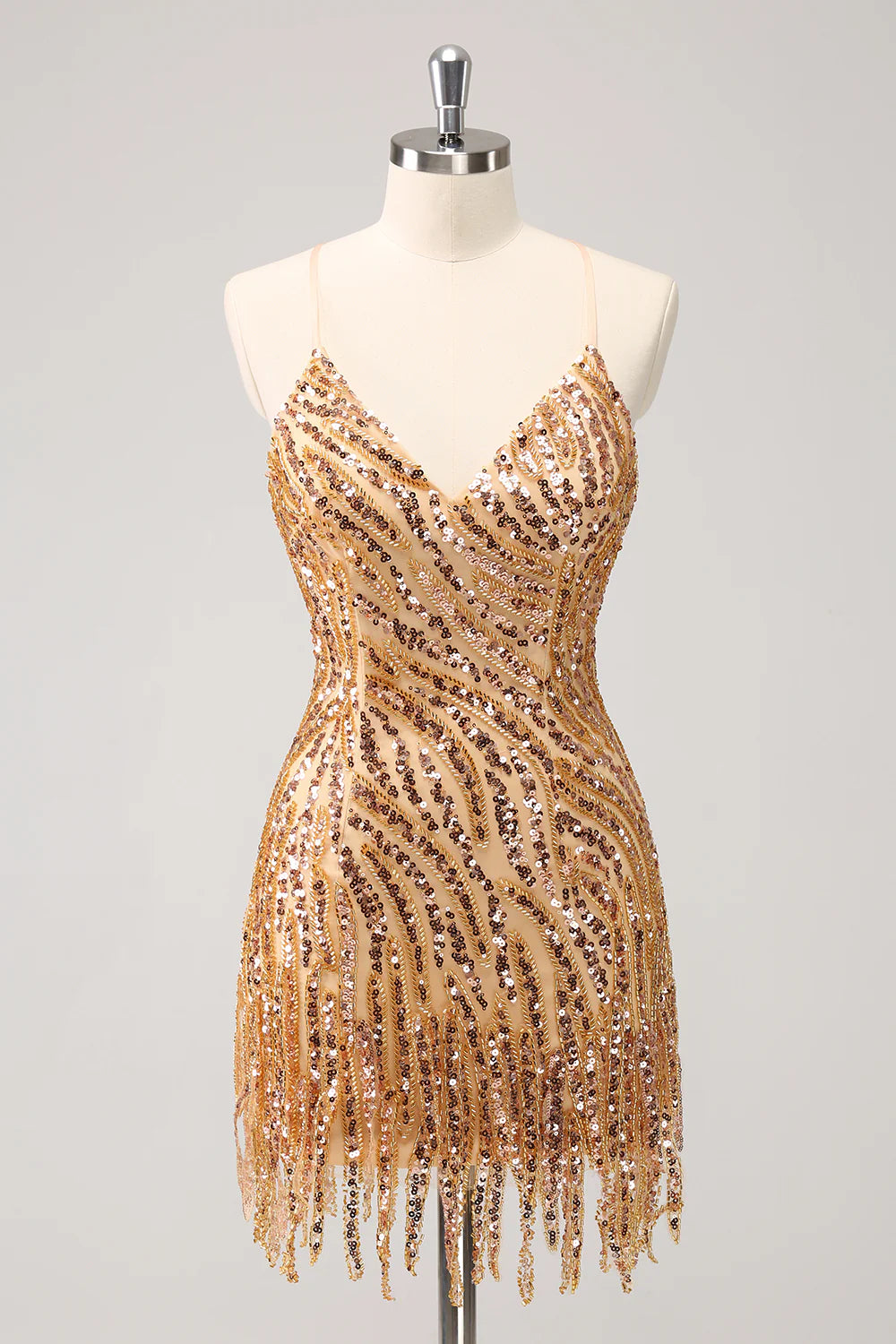 Tight Sequins V Neck Homecoming Dress with Fringes