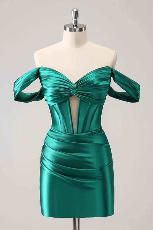 Tight Off the Shoulder Corset Satin Homecoming Dress