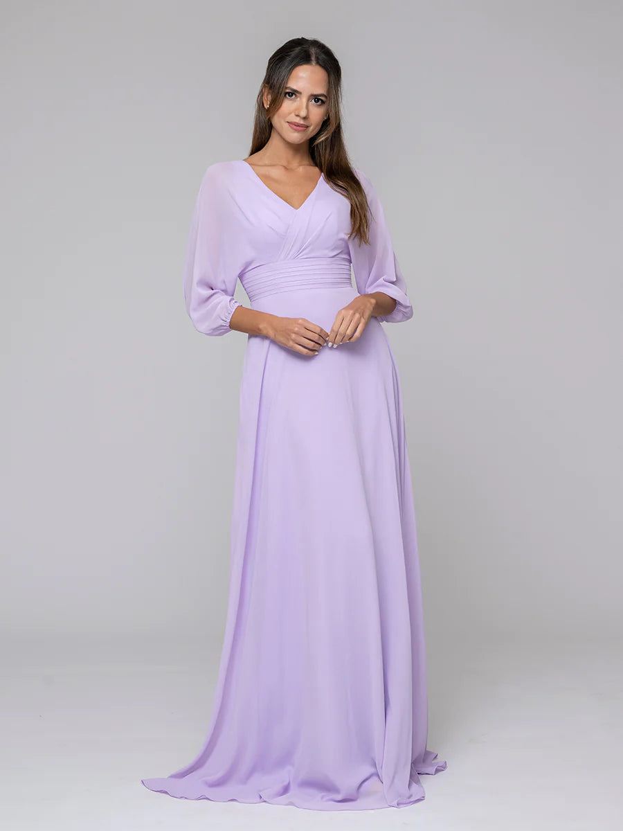 Koutun 3/4 Lantern Sleeve V Neck Chiffon A Line Bridesmaid Dresses